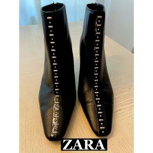 Zara Woman Black Studded Ankle Booties Sz 10 New